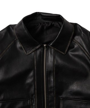 WEGO エイジドFレザーブルゾン ブラック