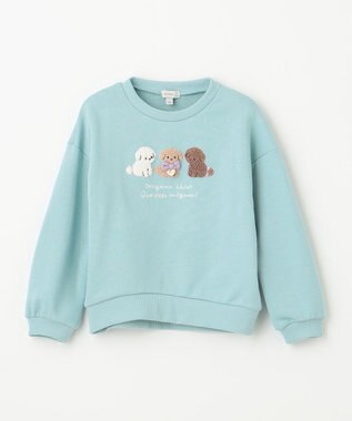 ANY KIDS 【らくっトレーナー】アニマル 裏毛 サガラ刺しゅう トレーナー エメラルドグリーン（イヌ）