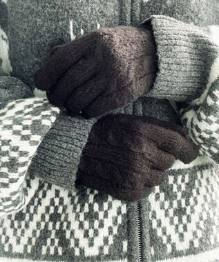 WEGO 【スマホ対応】ケーブル編みニットグローブ ブラック