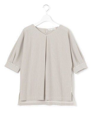 23区 【洗える】タックディテールプルオーバー ストライプ カットソー グレーストライプ