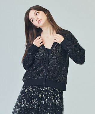 GRACE CONTINENTAL スパンコールニットカーディガン ブラック