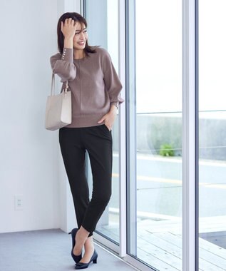 Tiaclasse 【洗える】2WAYパール釦ニットトップス モカ