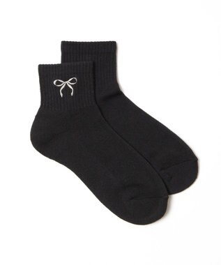 WEGO リボン刺繍アンクルパイルソックス ブラック