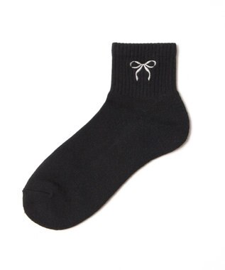 WEGO リボン刺繍アンクルパイルソックス ブラック
