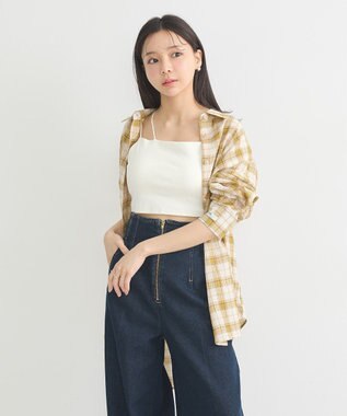 earth music&ecology アソートオーバーシャツ Check Yellow