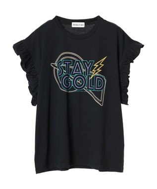 Green Parks ・ＤｏｕｂｌｅＦｌａｇｓ　フリルショルダープリントＴＥＥ Black