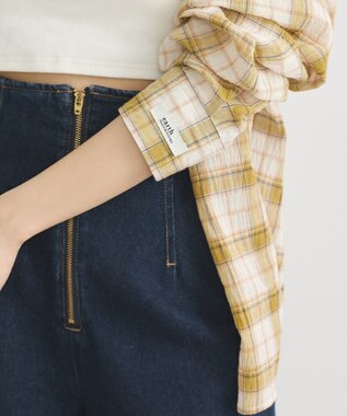 earth music&ecology アソートオーバーシャツ Check Yellow