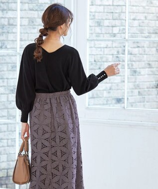 Tiaclasse 【洗える】2WAYパール釦ニットトップス ブラック