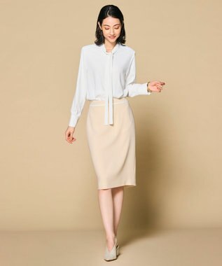 BEIGE， 【洗える・L-size】EVA / ボウタイロングスリーブブラウス White