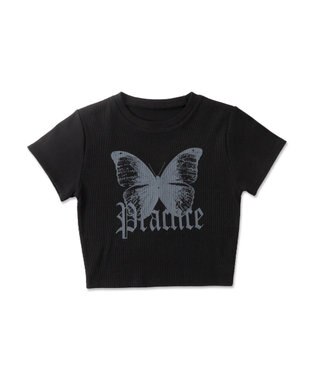 WEGO バタフライプリントリブT ブラック