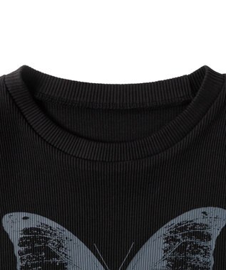 WEGO バタフライプリントリブT ブラック