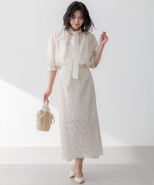 23区 【洗える】ジオメトリックレース Iライン スカート ベージュ系