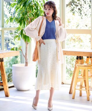 Tiaclasse 【洗える】2WAYパール釦ニットトップス ブルー