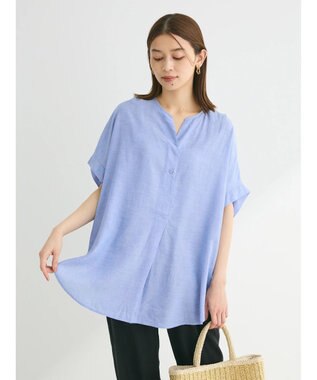 Green Parks リネンレーヨン前立てブラウス Sax