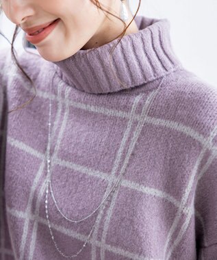 Tiaclasse L 【洗える】チェックジャガードニットチュニック ラベンダー
