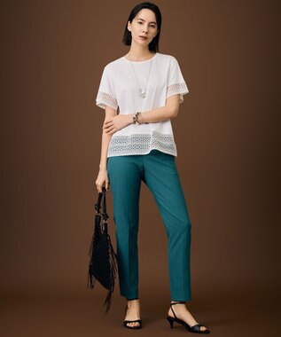 自由区 ナチュラルコットンハイゲージレースドッキング Tシャツ オフ
