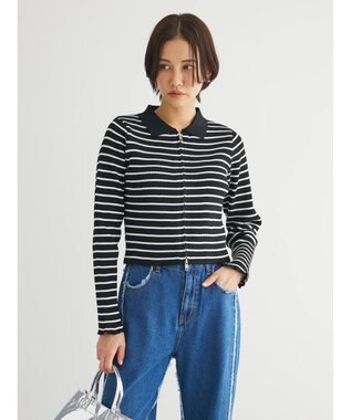 Green Parks ・ＥＬＥＮＣＡＲＥ　ＤＵＥ　Ｗ　ＺＩＰ　ボーダーカーデ Black