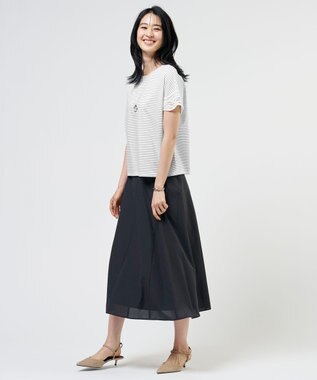 J.PRESS LADIES S 【一枚で着映え・シーンレスに活躍】コットンスムース レースデザイン カットソー オフ×ネイビー系1