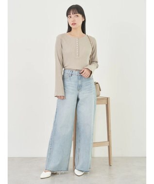 earth music&ecology パールヘンリーリブプルオーバー Beige