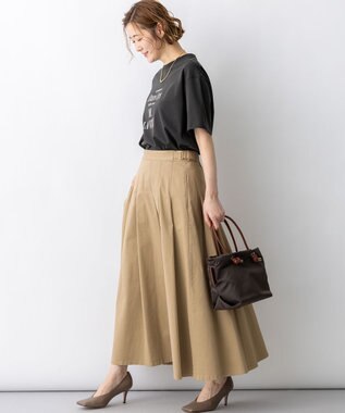 23区 L 【先行予約】ストレッチギャバ チノ タックフレアスカート ベージュ系