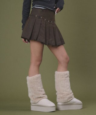 WEGO スタッズデザインプリーツスカパン ブラウン