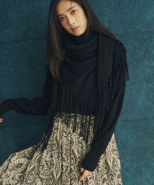 23区 ウールカシミヤ トライアングル ストール ブラック系