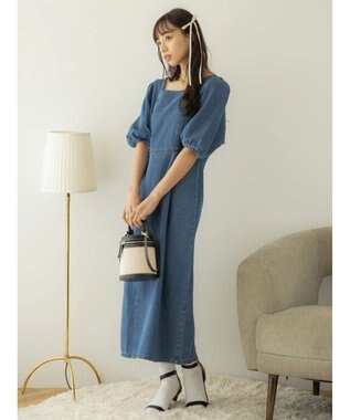 earth music&ecology スクエアネックデニムワンピース Indigo