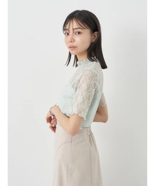 earth music&ecology レースドッキング半袖プルオーバー Mint