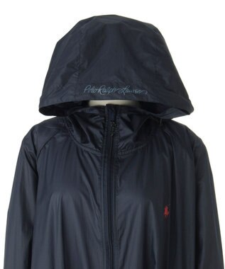MOONBAT POLO RALPH LAUREN(ポロ ラルフローレン) ポロポニー レインコート ライトウェイト レインポンチョ  無地 フード 収納袋 レディース ネイビーブルー