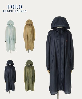 MOONBAT POLO RALPH LAUREN(ポロ ラルフローレン) ポロポニー レインコート ライトウェイト レインポンチョ  無地 フード 収納袋 レディース ネイビーブルー