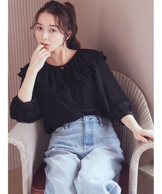 earth music&ecology メローラッフルブラウス Black