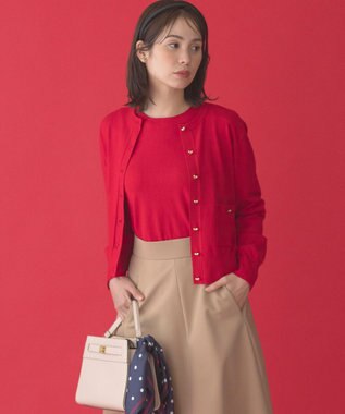 組曲 ハートボタン ニットプルオーバー バレンタインレッド系