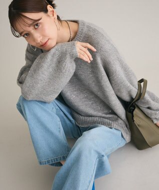 Green Parks スパンコールニットプルオーバー Gray Mixture