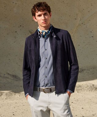 JOSEPH ABBOUD 【ストレッチで快適な着心地・イージーケア】ランダムストライプ ジャージー シャツ ネイビー系1