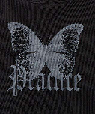 WEGO バタフライプリントリブT ブラック