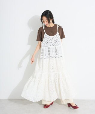 CRAFT STANDARD BOUTIQUE インド綿シフリー切り替えティアードキャミワンピース White