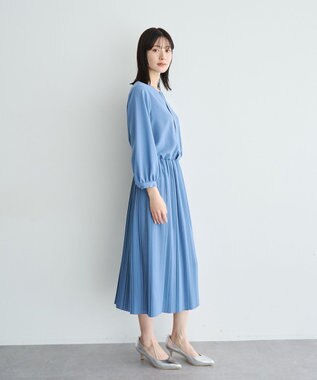 YECCA VECCA ジョーゼットプリーツワンピース Blue