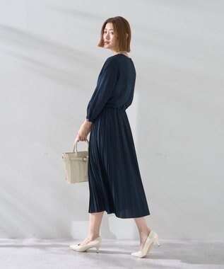YECCA VECCA ジョーゼットプリーツワンピース Navy