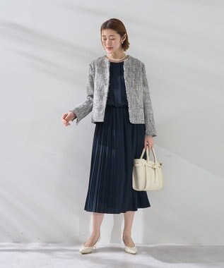 YECCA VECCA ジョーゼットプリーツワンピース Navy
