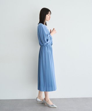 YECCA VECCA ジョーゼットプリーツワンピース Blue