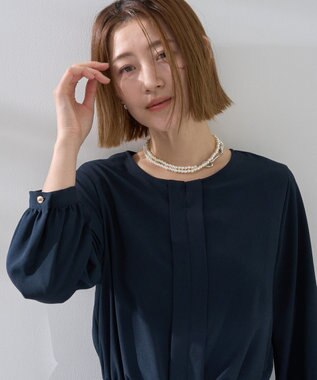 YECCA VECCA ジョーゼットプリーツワンピース Navy