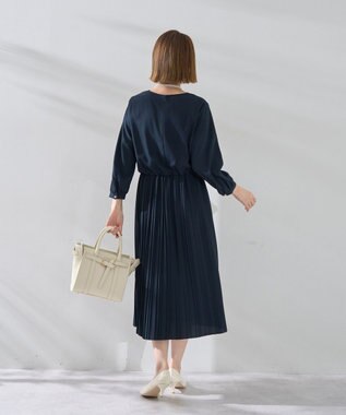 YECCA VECCA ジョーゼットプリーツワンピース Navy
