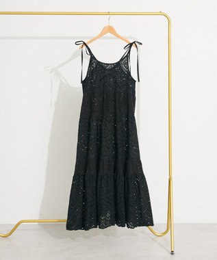 CRAFT STANDARD BOUTIQUE インド綿シフリー切り替えティアードキャミワンピース Black