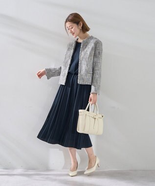 YECCA VECCA ジョーゼットプリーツワンピース Navy
