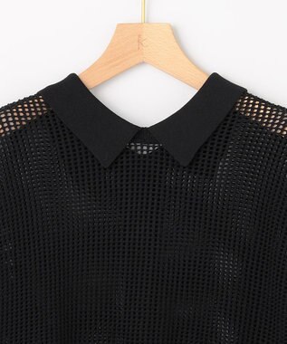 組曲 L 【先行予約・WEB限定・前後着用可】メッシュニット 襟付き半袖カーディガン ブラック系