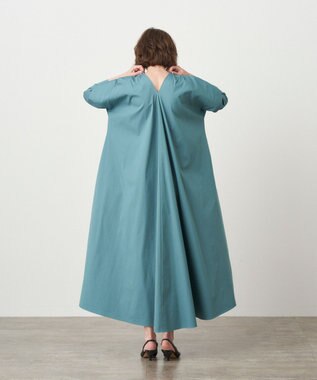 ATON STRETCH BROAD | Vネックドレス GREEN