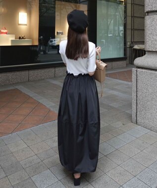 Green Parks ランタン型ニットドッキングタフタワンピース Off White