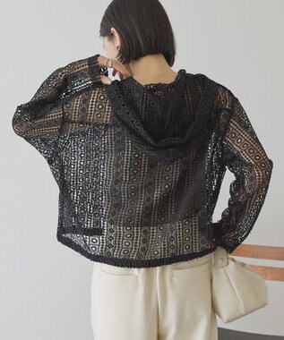 AMERICAN HOLIC 【先行予約】幾何学レースフードシャツ Black
