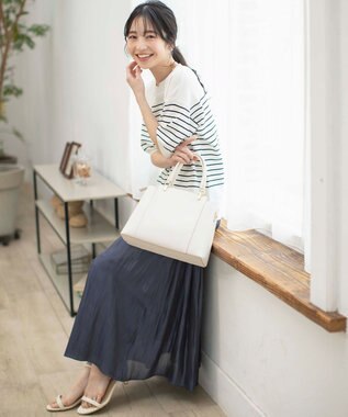 ANY SIS 【接触冷感・UVケア】フロント切替 プルオーバー オフ×ネイビーボーダー