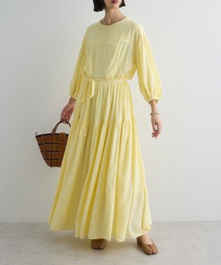 Green Parks ボリュームスリーブティアードワンピース Yellow